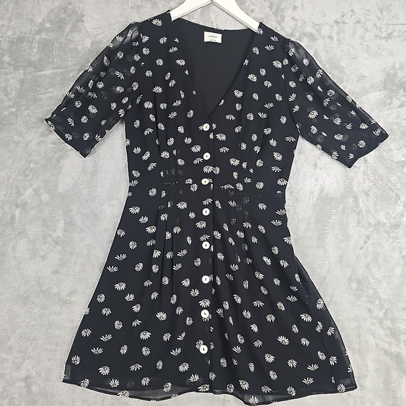 Aritzia Wilfred Daisy Floral Mini Dress 2 Black Grunge Full Button-Front Sheer - Picture 2 of 11